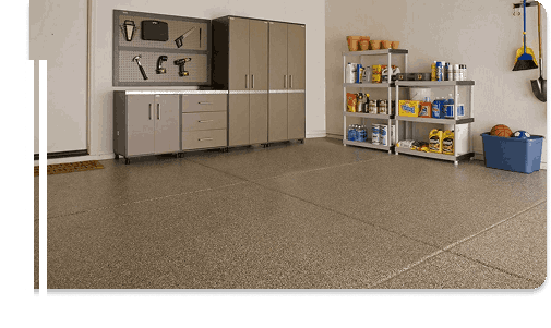 Clean garage with epoxy-coated flooring and organized storage