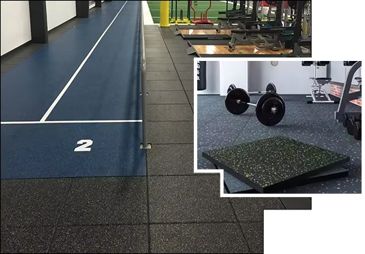Gym track and EPDM rubber tiles with weightlifting platform