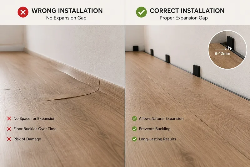 Correct and incorrect laminate flooring installation comparison