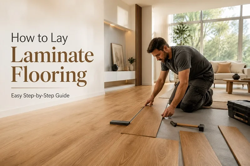 Professional man showing How to lay laminate flooring in modern luxury home