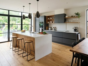 wooden flooring in modern kitchen